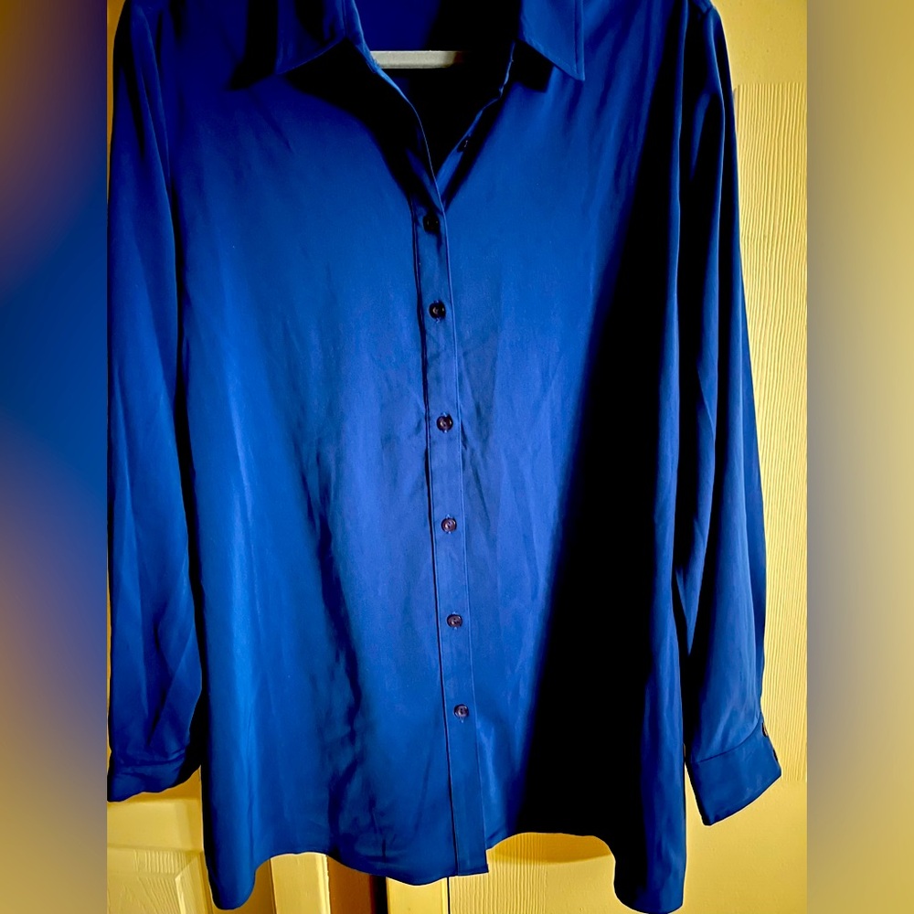 Susan Graver Vibrant Blue Button-Up Shirt